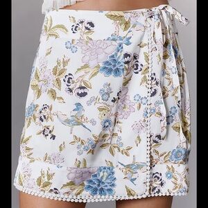 NWT ANTHROPOLOGIE FLORAL SATIN WRAP MINI SKIRT